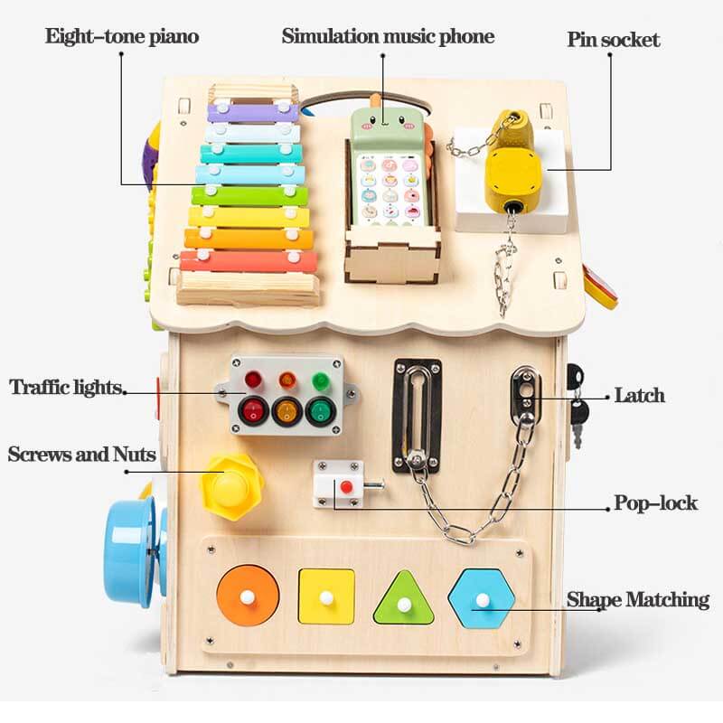 🏠✨ Montessori Houten Busy House - Educatief Speelplezier & Vaardigheidstraining 👶🏻