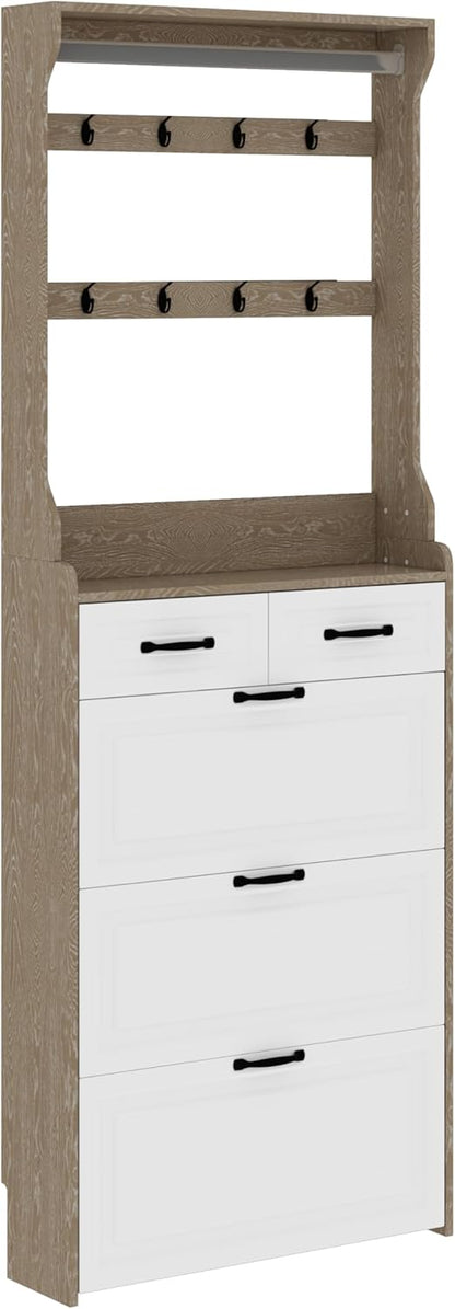 Slank Schoenenkast met Hangers – Moderne Wit Eiken Organizer 🌟👟