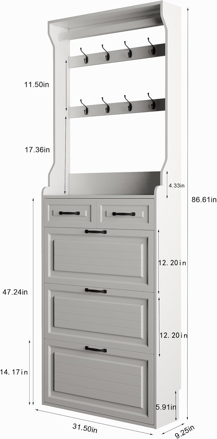 Slank Schoenenkast met Hangers – Moderne Wit Eiken Organizer 🌟👟